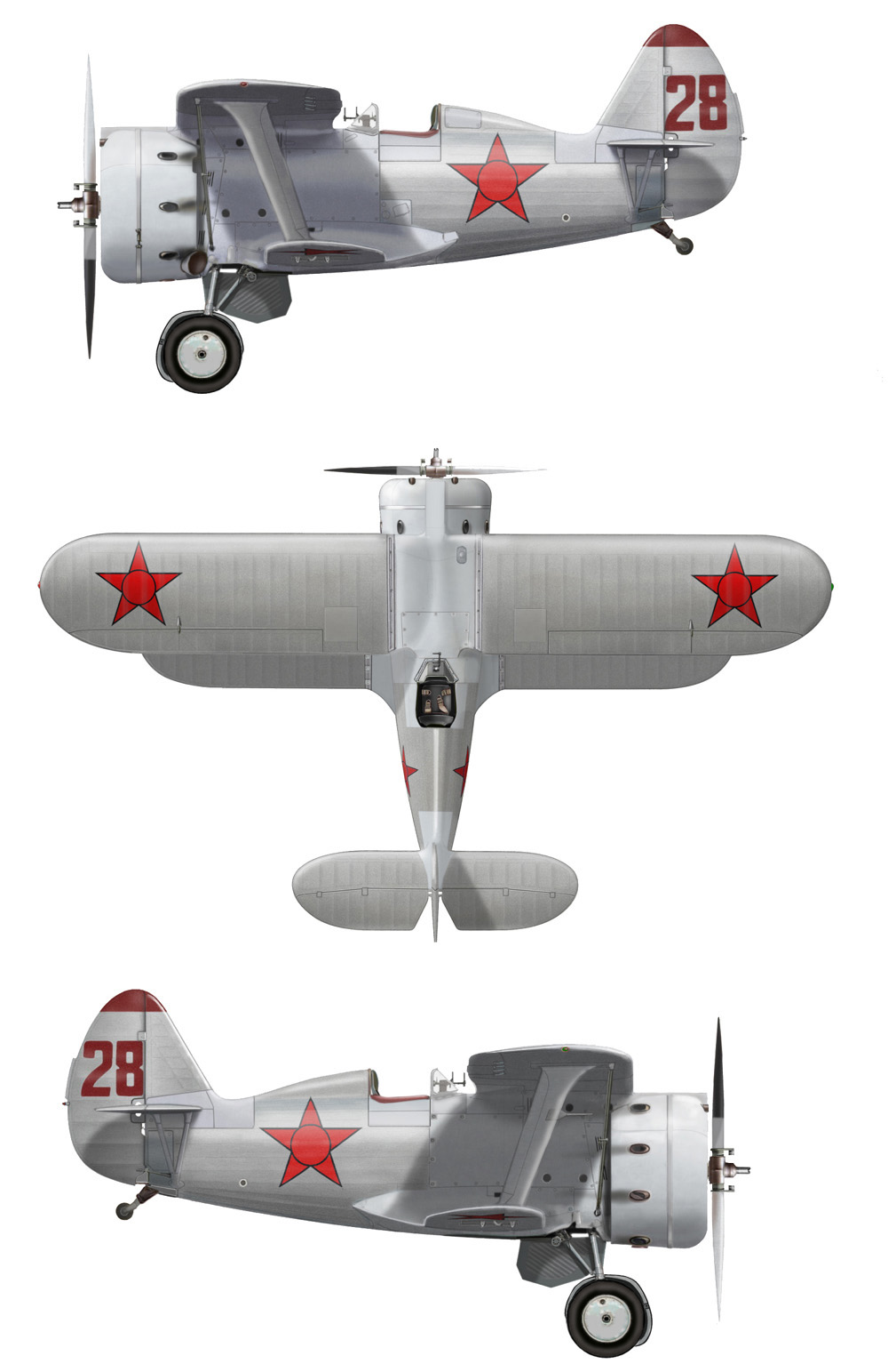 1/48 - Polikarpov I-153 Tchaïka - ICM 48095  28red3views-r